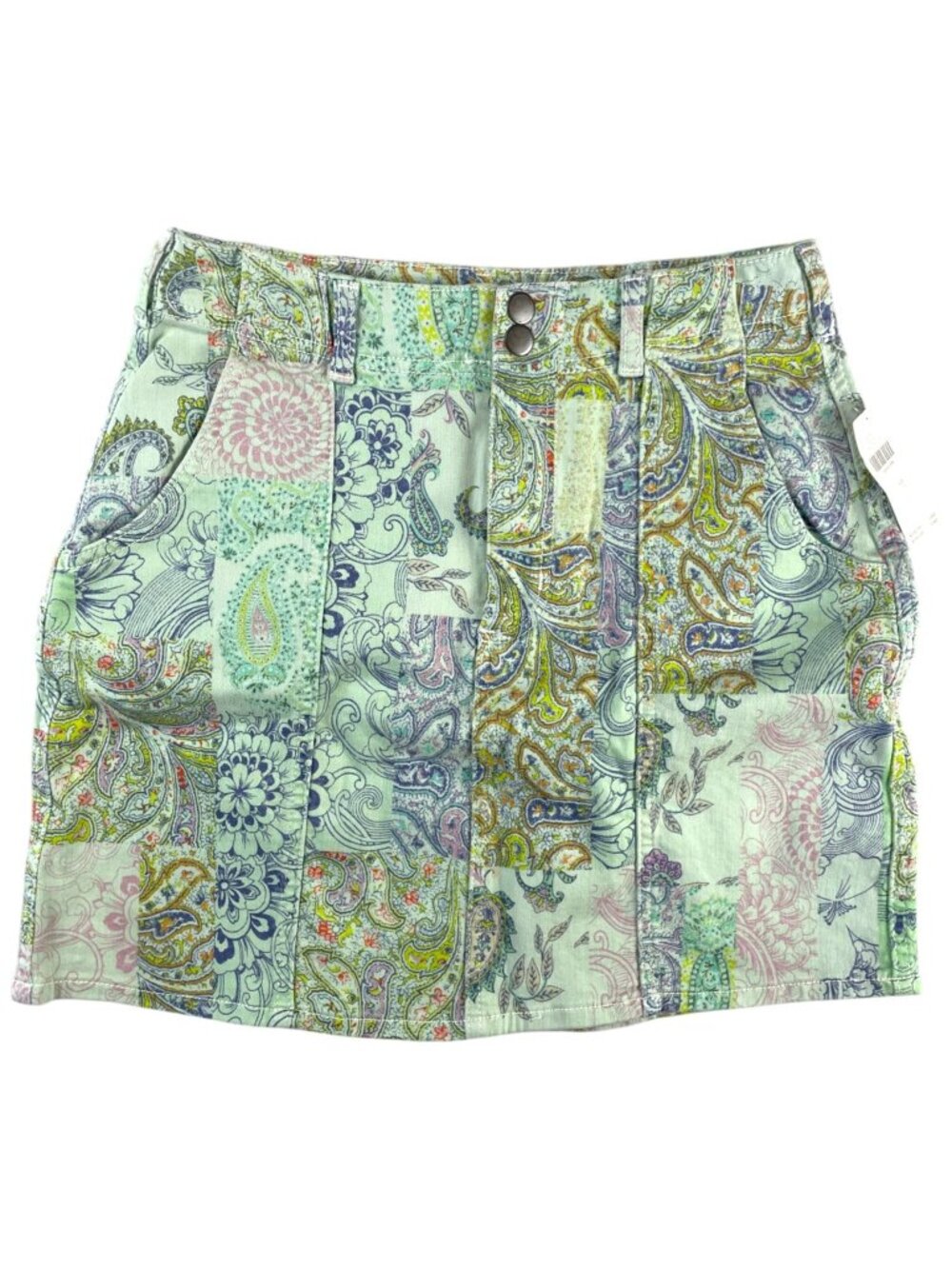 NWT Anthropologie Pilcro Patchwork Denim Mini Skirt Boho Paisley Western SZ 2